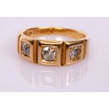 A Victorian three-stone diamond ring set in 18ct yellow gold, approximate total diamond weight 0.