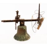 A Victorian country house bell with iron support and wire pull,