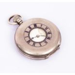 A gentleman's silver cased half-hunter pocket watch, the white enamel dial signed J W Benson,