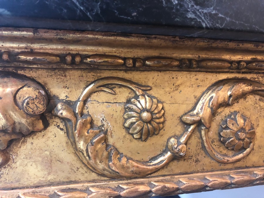 An Italian 18th Century giltwood console table, probably Rome, with later veined green marble top, - Image 4 of 6