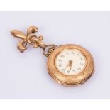 A Swiss 14k gold cased pocket watch, the cream enamel dial with Arabic numerals, case no 5435,