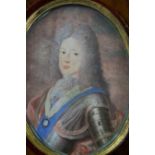 18th Century English School/Portrait Miniature of an Officer/wearing armour and a blue jewelled