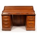 An American roll top desk, fitted two banks of drawers,