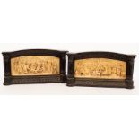 A pair of 19th Century Flemish carved ivory tavern scenes in the manner of David Teniers, 9.