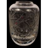 A Saint Louis cut crystal canister form vase with coloured flower motifs,
