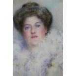 Gertrude Massey (1868-1957)/Portrait Miniature of a Lady/wearing a fur ruff/signed/watercolour on