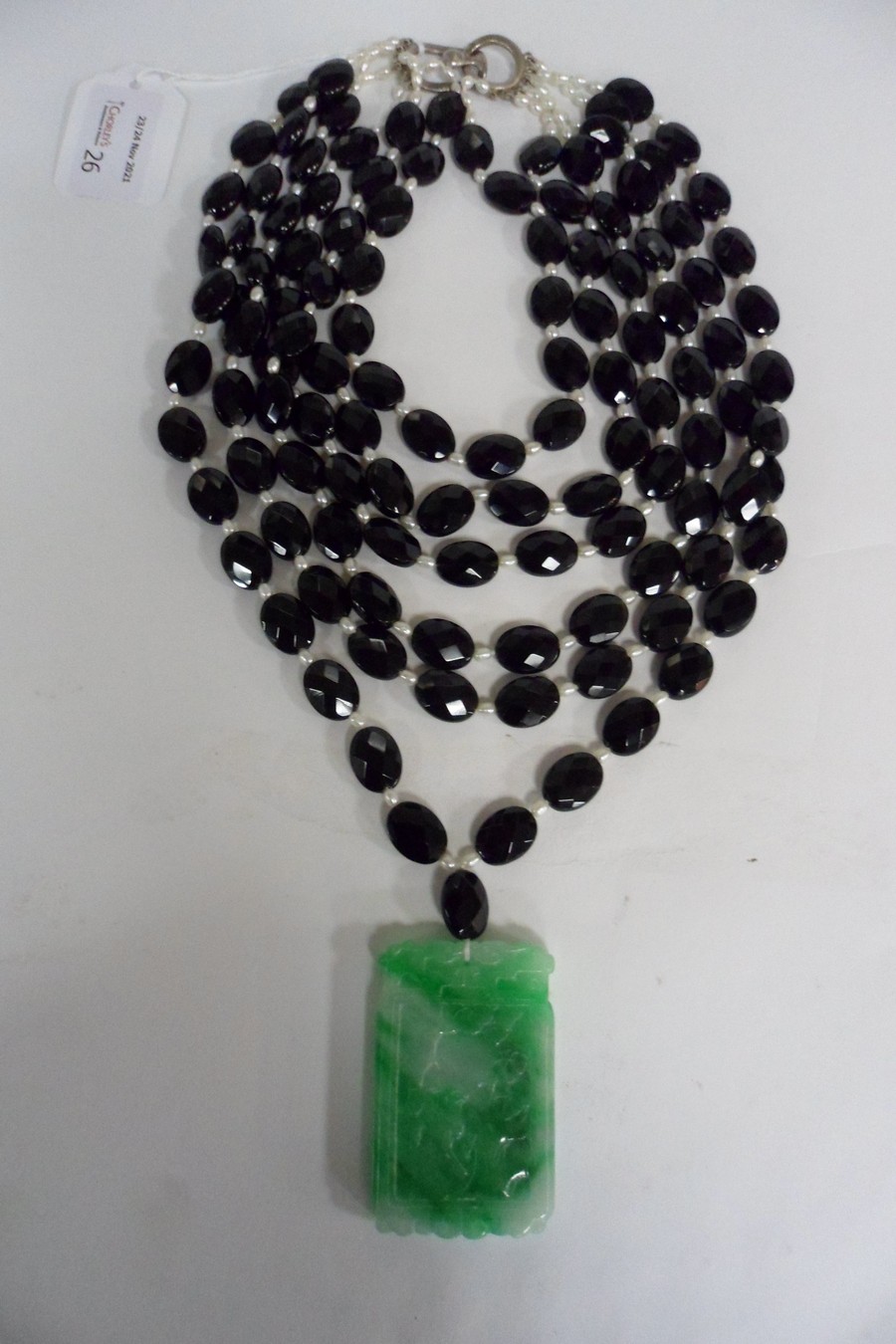 Catherine Prevost, a six-row necklace of faceted black beads with freshwater pearl spacers, - Image 5 of 9