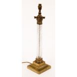 A glass and gilt brass mounted table lamp of Corinthian column form,