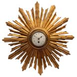 A 19th Century carved and gilt pine sunburst wall clock,