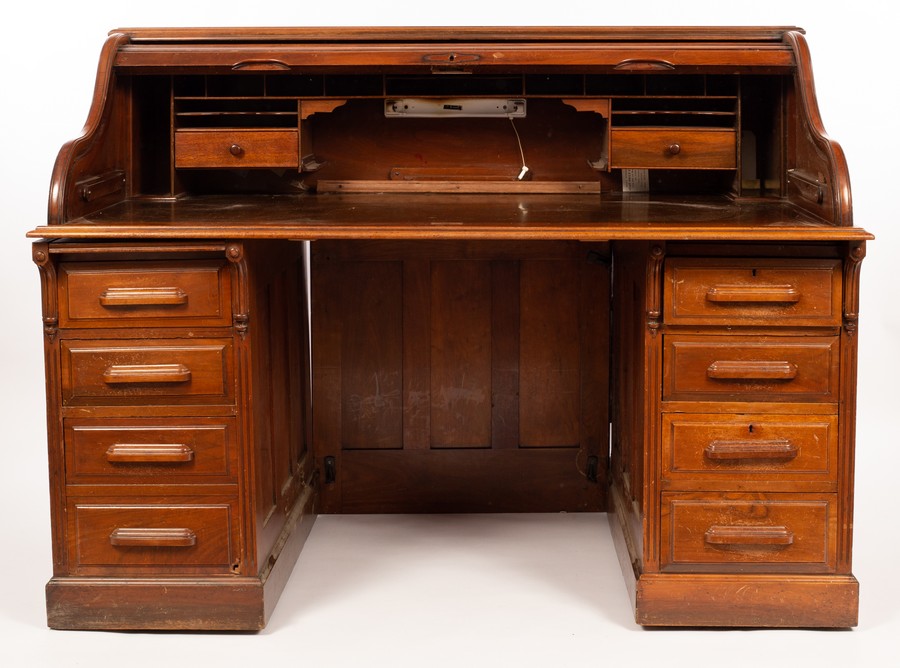 An American roll top desk, fitted two banks of drawers, - Image 2 of 2