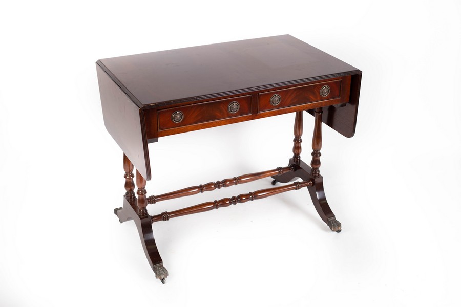 A mahogany two-flap sofa table fitted two drawers, - Image 3 of 4