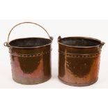 A matched pair of copper coal pails,