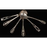 Three pairs of Georg Jensen silver spoons with stylised terminals (Nos 151,