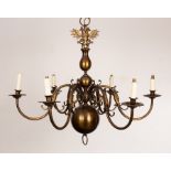 An early 20th Century Bavarian chandelier with six scrolling branches,