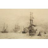 William L Wyllie/Frigates and Tugs/signed/etching, 18cm x 26.