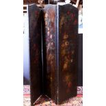 Arts and Crafts leather paint decorated screen