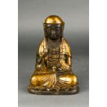 Chinese Ming style cased bronze seated Buddha