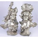 Art Nouveau style silvered metal sculptures