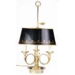 A French tole decorated bouillotte lamp