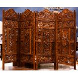Indian folding carved and pierced decorated screen