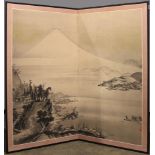 Japanese Mt Fuji screen, after Soga Shochaku