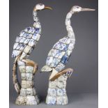 (lot of 2) Asian cast stone figures of cranes
