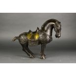 Chinese Tang style gilt caparisoned bronze horse