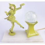 An Art Deco Pixie lamp with glass ball