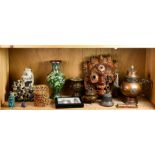 Shelf lot of Chinese stone carvings and miscellaneous decorative arts