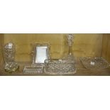 One shelf of cut glass decorative items