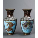 Pair of Japanese turquoise ground vases