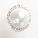 A South Sea pearl, diamond and eighteen karat white gold ring