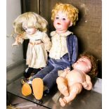 (lot of 3) European bisque headed dolls