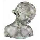 A patinated metal sculpture of a girl