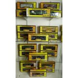 Four shelves of Rail King MTH Electric trains