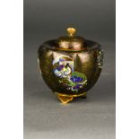 Japanese cloisonne melon form tripod tea caddy