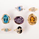 A group of gemstone and gold rings