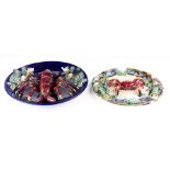 A majolica Palissy style lobster and crab plate group