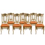 A (set of 7) Mission oak chairs, fashioned in the Chinese style,