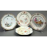 A (lot of 4) Chinese Export Famille Rose and grissaille plates