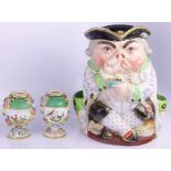 (lot of 3) Large English toby jug with lid