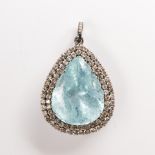 An aquamarine, diamond and blackened silver pendant