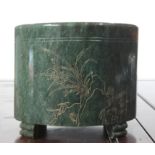 An Chinese Inscribed Spinach Jade Brushpot