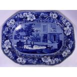 An English flow blue platter