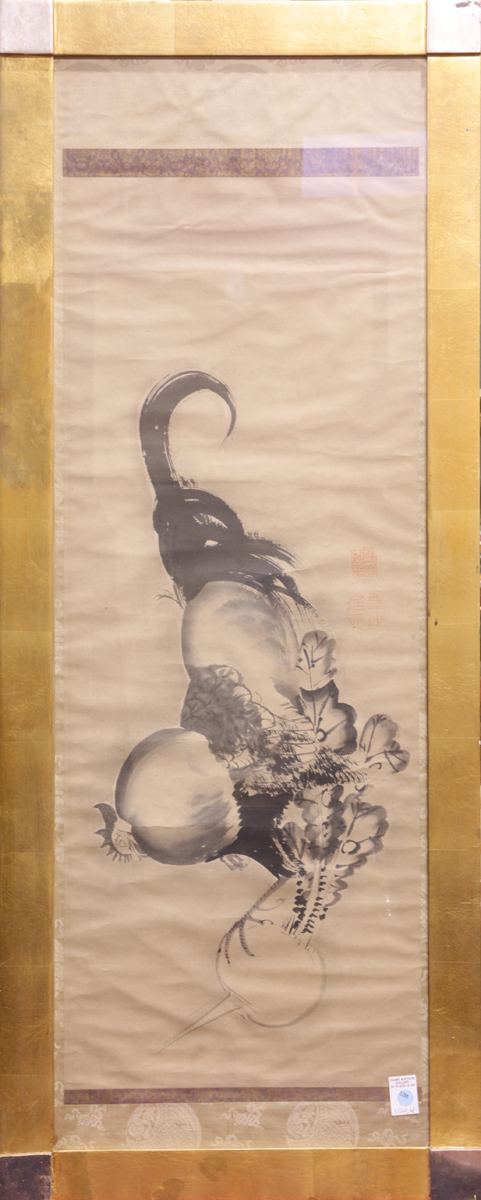 School of Ito Jakucha (Japanese) , Rooster on turnip, ink on paper