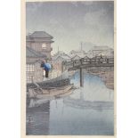 Masui Kawasaki, Rainy season at Ryocimachi, published by Watanabe Shizabiro between 1927 and 1932