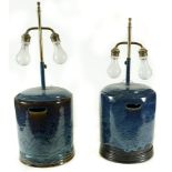 A pair of Studio pottery blue stoneware lamps