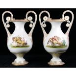A pair of French polychrome decorated vases likely 19th century