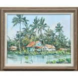 Painting, Huts and Palm Trees