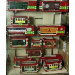 Four shelves of LBG model trains